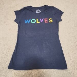 Navy T-Shirt with Rainbow 'WOLVES' Print - Minnesota Timberwolves